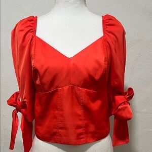 Express Vibrant Red Blouse with Bow-Tie Sleeves